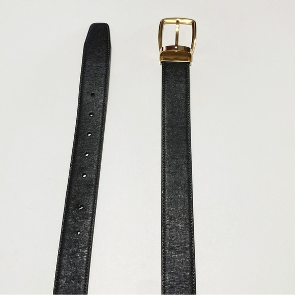 MONT BLANC black saffiano leather gold square buckle belt - Picture 3 of 11